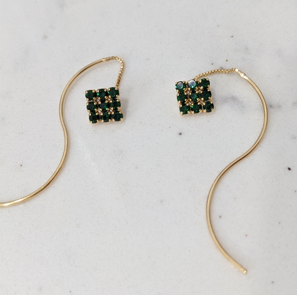 Boho Theader Earrings  Squared Green CZ Earrings - Picture 6 of 6